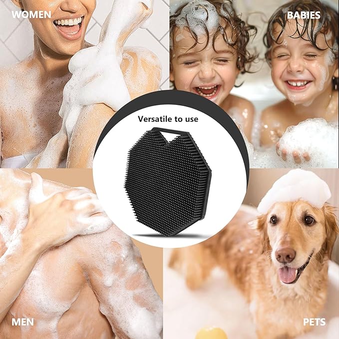 2 Pack Silicone Body Scrubber, Exfoliating Body Scrubber for Sensitive Skin, Silicone Loofah with Anti-Slippery Handle, Stays Clean Easily, Travel-Friendly for Men & Women (Black + Pink)