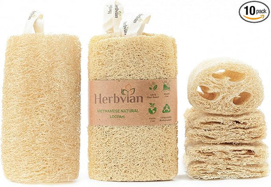 Natural Vietnamese Loofah Sponge, 100% Plant-Based Luffa Exfoliating Body Scrubber for Shower, Multi-Functional for Kitchen, Ideal for Men & Women, Spa & for Pet (6 Pack)
