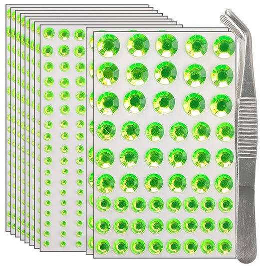 NIACONN 1760 Pcs Green Hair Jewels Face Gems Stick on, Self Adhesive Glitter Rhinestones Stickers for Women Body Eyes Nails Festival Halloween Makeup & Crafts