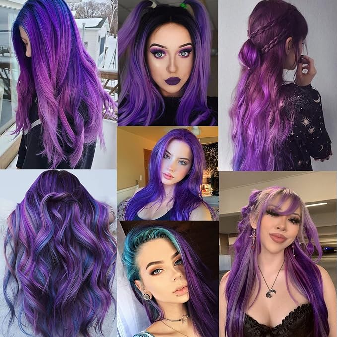 12 PCS Purple Hair Extensions Clip in, Colored Party Highlights Extension for Kids Girls Synthetic Hairpiece Straight 22 inch