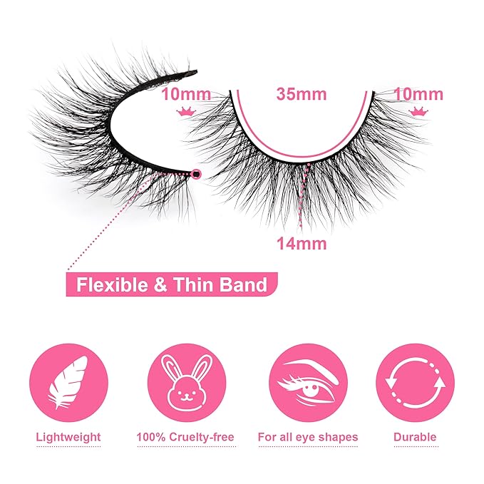 Newcally Natural Look Lashes Mink 3D Volume Wispy False Eyelashes Short Light Volume Fake Eye Lashes Pack 14 Pairs Reusable Soft Faux Mink Eyelashes
