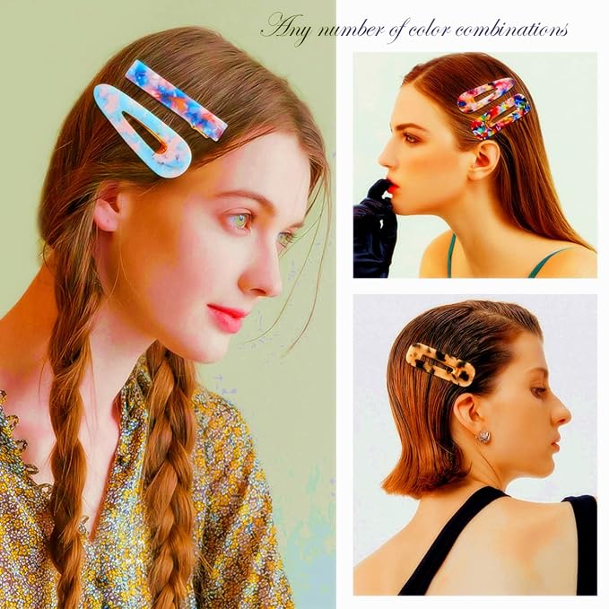 Fashion Hair Clips Set 22 Pcs Rectangle Duckbill Hair Clips Acrylic Resin Hair Barrettes Marble Pattern,Hollow Geometric Hair Clip Hairpins for Ladies Headwear Styling Tools