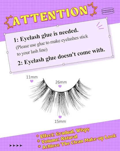 Onlyall Natural Lashes Wispy Lashes Natural Look False Eyelashes Natural Flared Eyelashes False Eye Lashes Soft Fluffy Lashes 7 Pairs DK51, Black