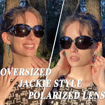 Joopin Big Womens Sunglasses Polarized Trendy Sun Glasses Large Rectangle UV Protection Rhinestone Sunnies