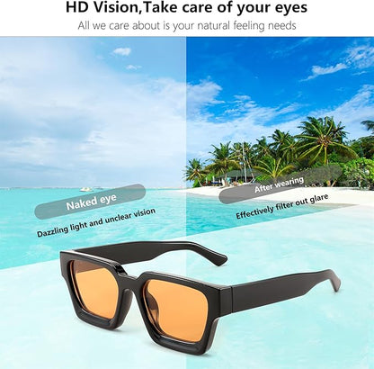 FEISEDY Retro 90s Square Sunglasses for Women Men Trendy Chunky Rectangle Sunglasses UV400 Protection B2385