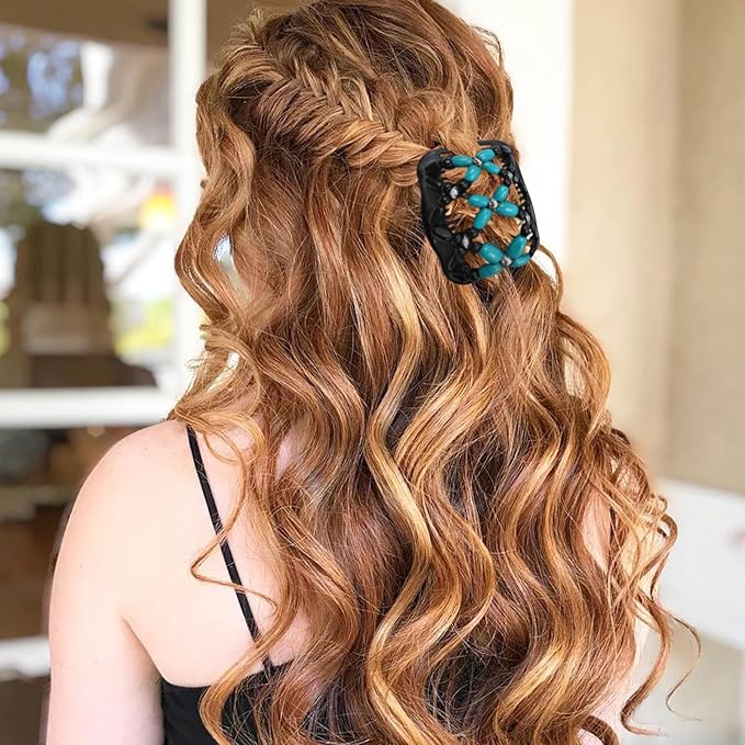 5 Pieces Stretchy Magic Hair Comb Adjustable Elastic Comb Hair Clip for Women Girls No Crease Hair Pins Vintage Hair Bun Maker Hair Accessories for Curly Thick Wavy Hair Ponytail