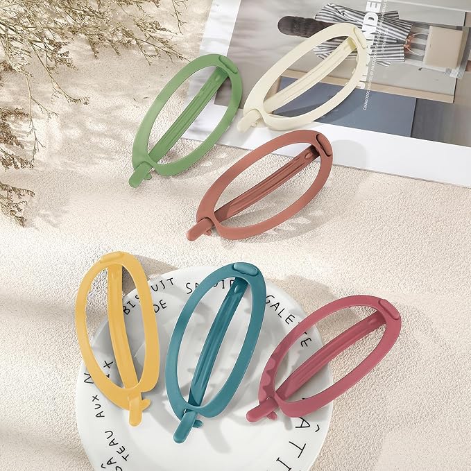French Concord Hair Clips Claw - 6Pcs Side Slid Flat Hair Clips for Volume Strong Hold No Slip Grip Hair Claw Clips for Women Girls Thick Thin Hair (Matte Bright Oval(Large, 4.7 inches))