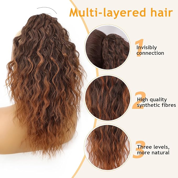 ORSUNCER Ponytail Extension Claw 18" Curly Pony Tail Clip in Claw Hair Extensions Fluffy Natural Looking Synthetic Hairpiece for Women