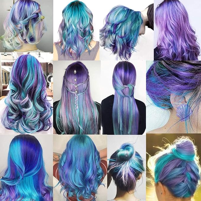 20 Inch Colored Party Highlights Straight Hair Clip Extensions Heat-Resistant Synthetic Hair Extensions in Multiple Colors 12PCS(Teal Lavender)