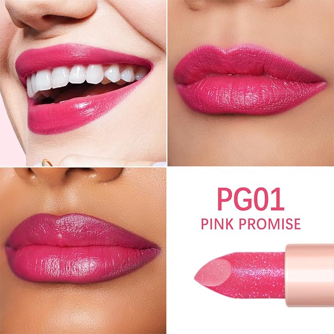 Oulac Hot Pink Lipstick for Women - Moisture-Rich Lip Balm with Shiny Surface, Creamy Lip Color Lightweight Texture, Vegan Beauty Medium Coverage Lip Makeup, PG01 Pink Promise