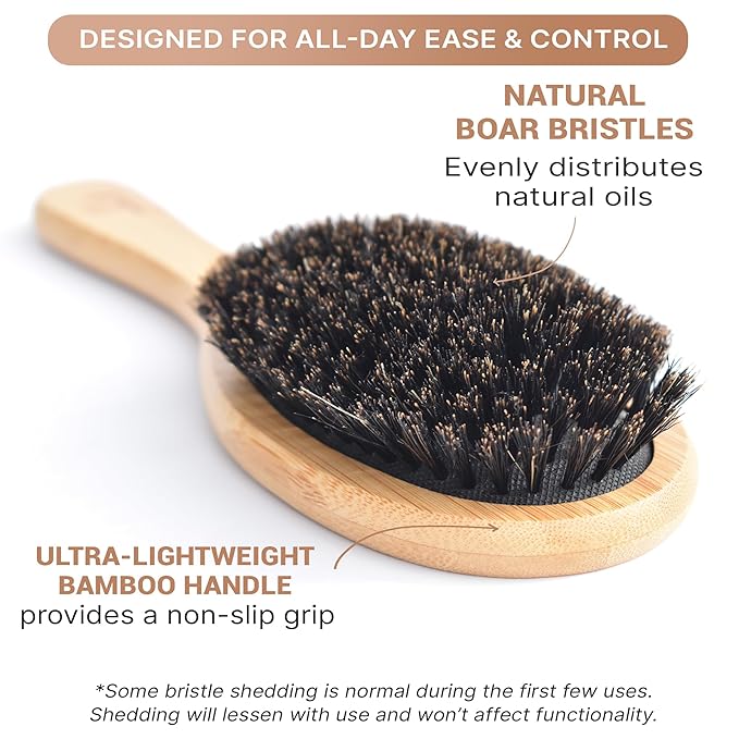 Boar Bristle Hair Brush for Women and Men, Natural 100% Soft Boars Hairbrush for Fine and Thin Hair