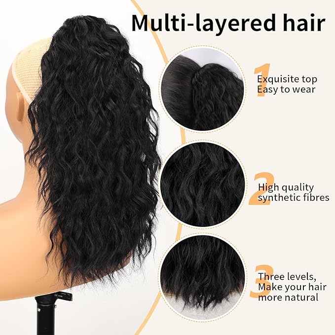 ORSUNCER Ponytail Extension 18" Curly Pony Tail Clip in Claw Ponytail Fluffy Natural Looking Synthetic Hairpiece for Women