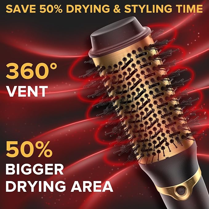 Hair Dryer Brush with Two Interchangeable Barrels (Oval and Round), Hot Air Straightening and Volumizing Anti-Frizz Ceramic Titanium Brush