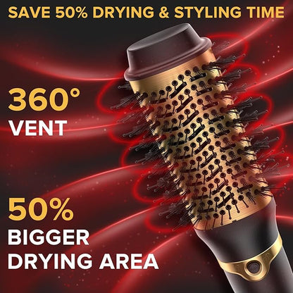 Hair Dryer Brush with Two Interchangeable Barrels (Oval and Round), Hot Air Straightening and Volumizing Anti-Frizz Ceramic Titanium Brush