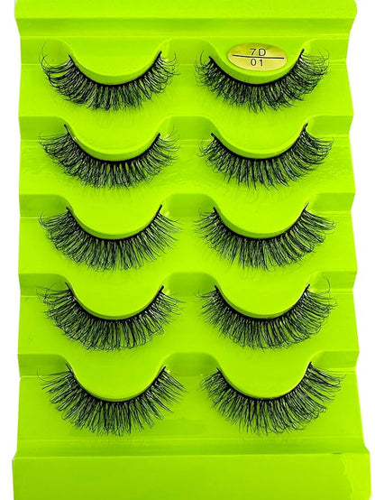 HBZGTLAD Cat eye Eyelashes 3D Natural False Lashes D Curl Fluffy Soft Cross 5 pairs Manga Lashes Wispy Natural Eyelash Extension Makeup (7D-01)