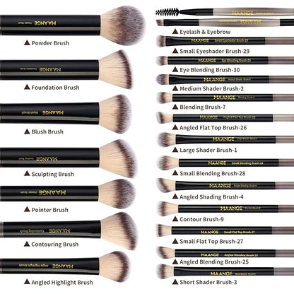 MAANGE Makeup Brushes 30 Pcs Makeup Kit, Multi-functional Makeup Tool Set with 20 Pcs Makeup Brush Foundation Brush Make up Brushes Set with Bag,Black