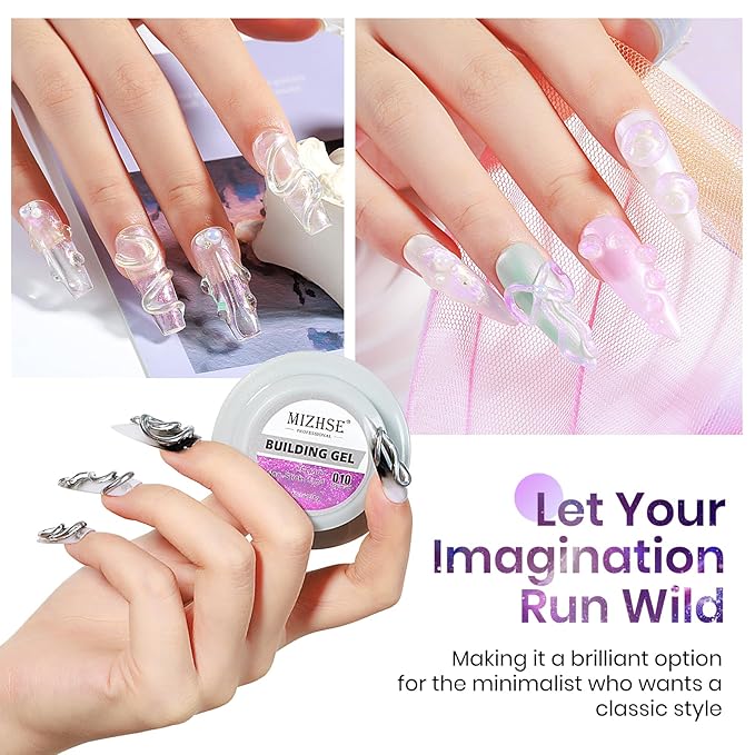 MIZHSE Solid Builder Gel for Nails - 30g/1oz Purple Mermaid Hard Gel for Nails 3D Nail Gel with Nail Forms 3D Sculpting Pen Soak off U V Nail Builder Gel for Nail Extension 3D Nail Art Women