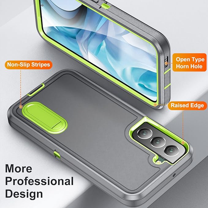 for Samsung Galaxy S22 Plus Case Galaxy S22+ Case with Kickstand Case 3-Layer Military Grade Protective Case Cover Silicone Rugged Shockproof for Galaxy S22 Plus S22+ Phone Case Gray+Green