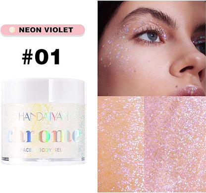 Holographic Body Glitter Gel - Cosmetic-Grade, Color Changing Long-Lasting Glitter for Face, Body, and Hair, Safe and Easy to Use, Perfect for Festivals Parties (Neon Violet)