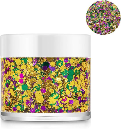 Mardi Gras Accessories Gold Face Glitter,Green Purple Gold Mixed Holographic Body Glitter Glitter,Festival Sequins for Face and Body, New Orleans Decorative Carnival Decorations