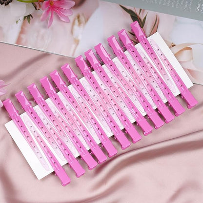 24 Packs Duck Bill Clips, Bantoye 3.35 Inches Rustproof Metal Alligator Curl Clips with Holes for Hair Styling, Hair Coloring, GS Pink
