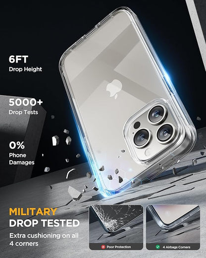 Miracase Glass Series for iPhone 15 Pro Max Case 6.7 Inch, Full-Body Drop Proof Phone Case for iPhone 15 Pro Max with Built-in 9H Tempered Glass Screen Protector + Camera Protector, Clear