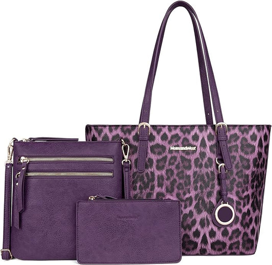 Montana West Purses for Women Tote Bag 3Pcs Set Leopard Print Satchel Handbags