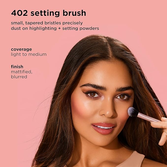 Real Techniques Makeup Setting Brush, For Setting Powder, Loose Powder, & Pressed Powder, Face Makeup Brush, 402 Brush, Sheer Coverage For Highlighter, Synthetic & Cruelty-Free Bristles, 1 Count