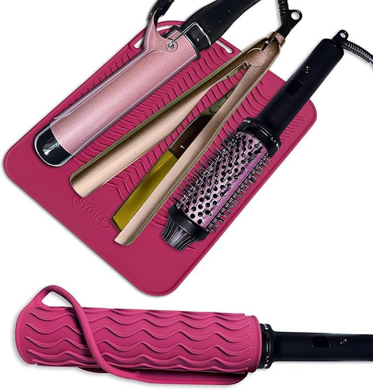 11" X 7.5" Large Size Heat Resistant Silicone Travel Mat for Hair Straighteners, Curling Irons, Flat Irons - Rose Pink