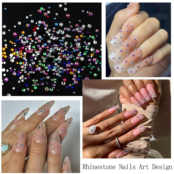 Nail Art Rhinestones Flatback Colorful Nail Charms Clear Crystal Rhinestones for Nails Design Gems Jewelry Accessories for Women Manicure Decorations Supplies