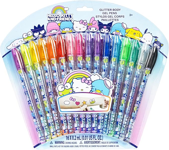 Hello Kitty and Friends 16 Piece Glitter Pen Body Art Set, Glittery and Bright Colors, Ages 3 by Townley Girl
