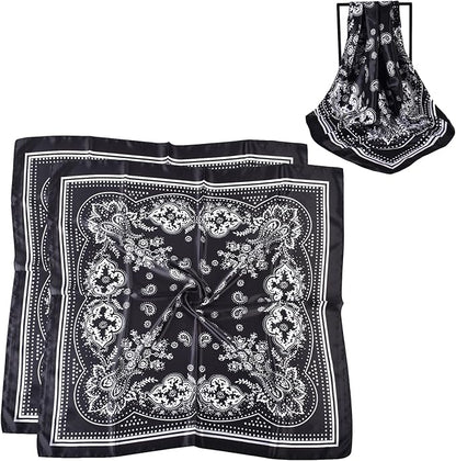 35 x 35 Women's Fashion Pattern Large Square Silk Like Hair Scarf Head Sleeping Wrap Satin Neck Bandana for Gift…