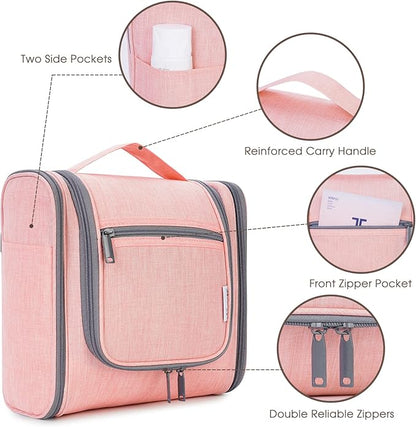 Narwey Hanging Toiletry Bag for Women Travel Makeup Bag Organizer Toiletries Bag for Cosmetics Essentials Accessories(Large, Pink)