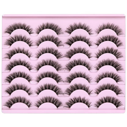 Newcally Lashes Mink False Eyelashes Natural Look Wispy Clear lash Band Fake Eyelashes Volume 3D Curly Strip Volume Cat Eye Lashes Pack 14 Pairs