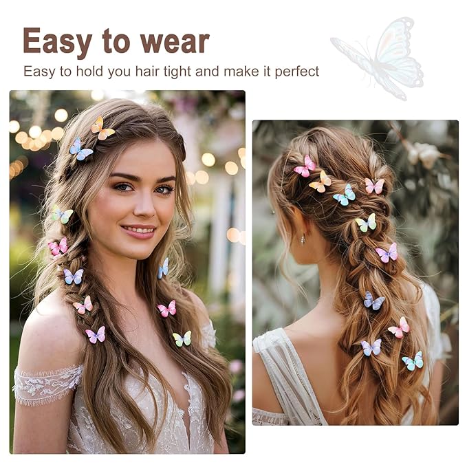 20Pcs Butterfly Hair Clips for Women Moving Glitter Butterfly Clip Fairy Accessories Light