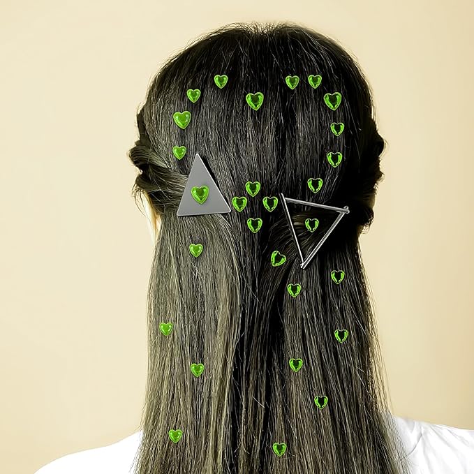 264Pcs Heart Face Gems Love Gems, Self-Adhesive Face Jewels Rhinestones 5/7/10 mm DIY Face Gems Stick on, Valentine Makeup Gems Rave Accessories for Face Eyes Hair Makeup Body, Crafts (Green)
