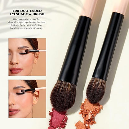 Jessup Travel Makeup Brushes Set 3pcs, Double Sided Contour Brush Dual Ended Eye Shadow Shader Eyeliner Brush, Multi-functional Makeup Set Peach Dust T507