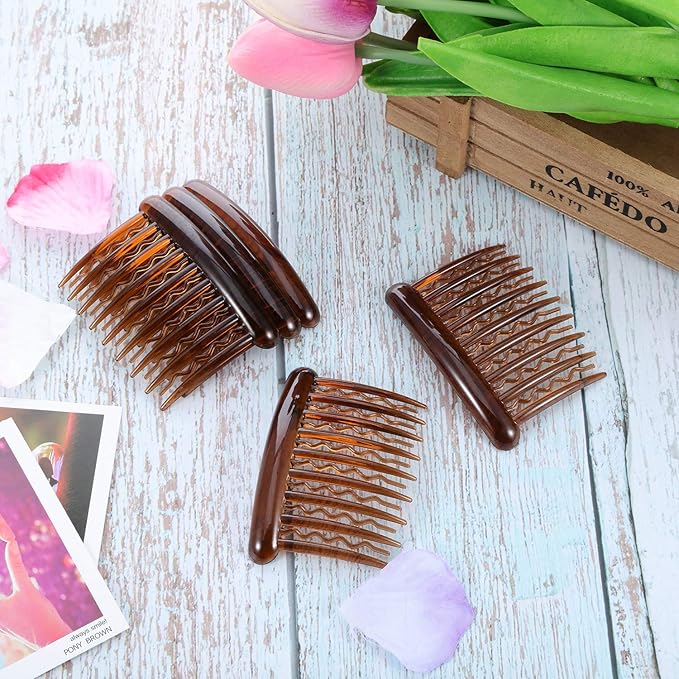 12 Pieces Plastic Teeth Hair Combs Tortoise Side Comb Hair Accessories(Black, Dark Brown)