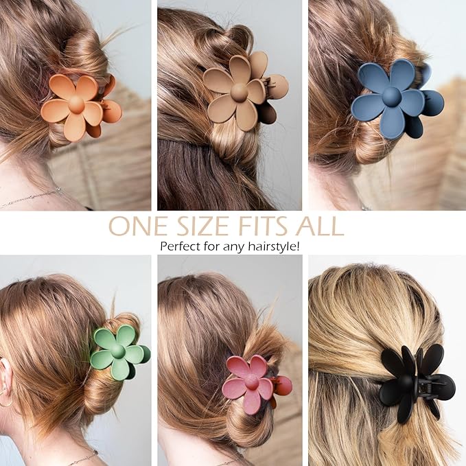 Flower Hair Clips 6 PCS Flower Claw Clips Daisy Clips for Women Matte Large Claw Clips Strong Hold Jaw Clamps Hair Accessories for Thick Hair 6 Colors