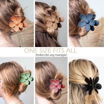 Flower Hair Clips 6 PCS Flower Claw Clips Daisy Clips for Women Matte Large Claw Clips Strong Hold Jaw Clamps Hair Accessories for Thick Hair 6 Colors