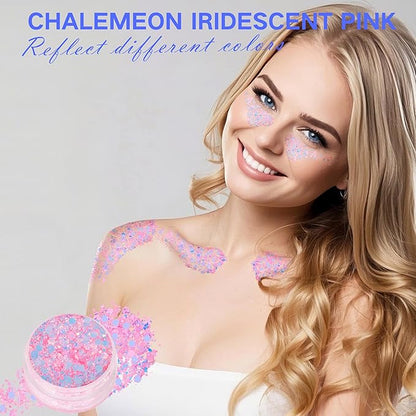 Pink Face Glitter Gel,10g/pc 4 Styles Body Glitter Mermaid Costume for Kids,Singer Concert Outfit for Women,Sparkling Hair Glitter Makeup Rave Festival Accessories,40g/1.41 oz