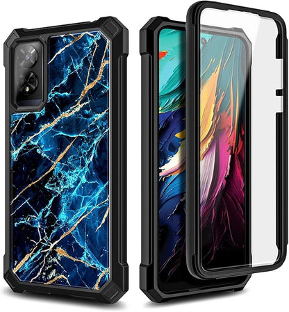 Designed for TCL 50 XE 5G Phone Case, 50 XE NXTPAPER 5G Case with Screen Protector, [Raised Corners Drop Protection] Full-Body Protective Shockproof Rugged Bumper Cover (Marble Sapphire)