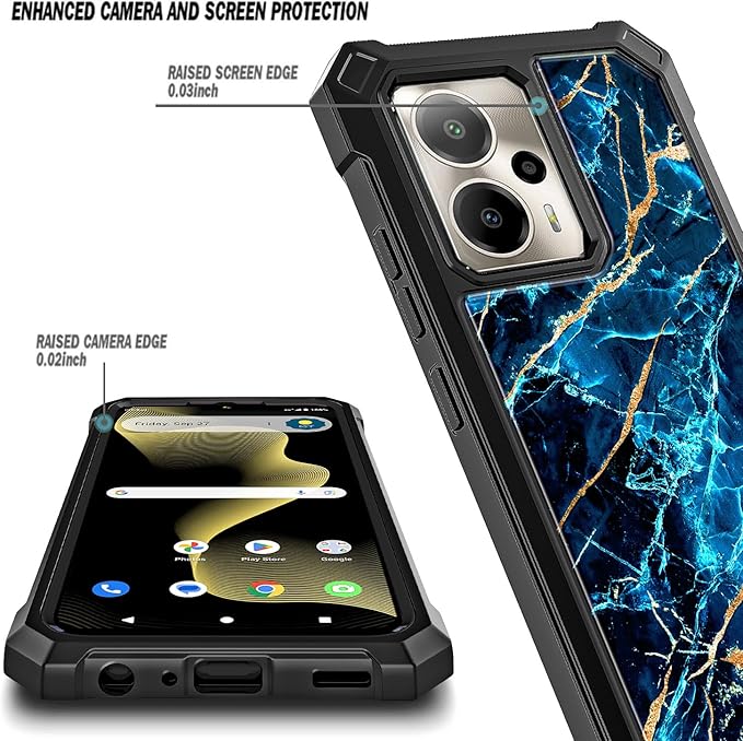 for Cricket Outlast 5G 2024 Case, AT&T Motivate Pro 5G with [Built-in Screen Protector], [9FT Military Grade Drop Tested] Full-Body Protective Shockproof Bumper Case (Marble Sapphire)