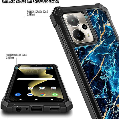 for Cricket Outlast 5G 2024 Case, AT&T Motivate Pro 5G with [Built-in Screen Protector], [9FT Military Grade Drop Tested] Full-Body Protective Shockproof Bumper Case (Marble Sapphire)