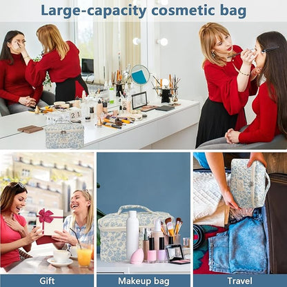 1pc Large Makeup Bag, Cute Cosmetic Bag for Women Girls, Floral Coquette Aesthetic Toiletry Bag, Travel Make Up Organizer Bag (colourful)