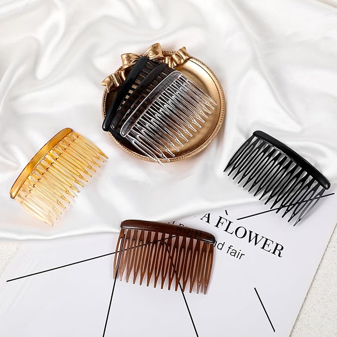 12 Pcs Side Combs French Twist 14 Teeth Decorative Hair Accessories Vintage Style Clips Pins Plastic Fine Styling Comb for Women Bridal Long Curly Hair