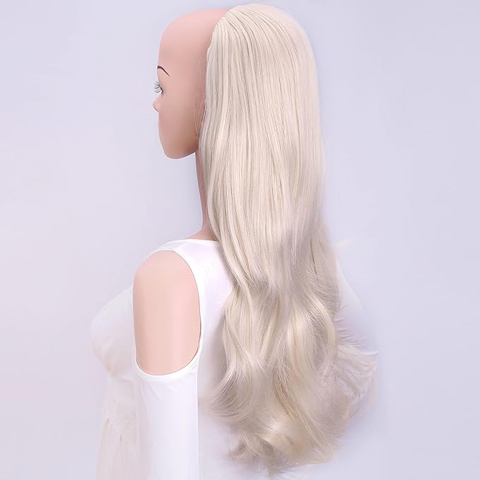 24" Long Straight Wavy Clip in Half Head Tied Wig Synthetic Hair Extensions For Women 210g 13#