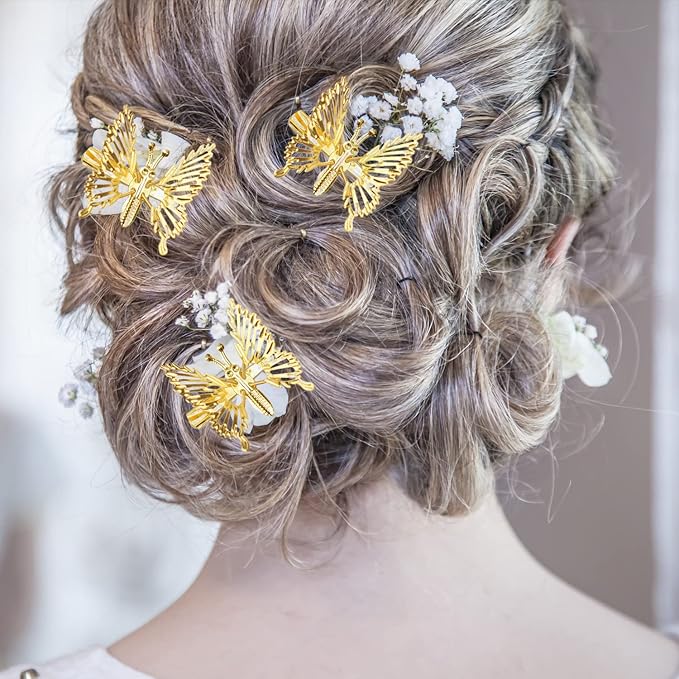 12 Pcs Butterfly Hair Clips, Moving Wings Butterfly Metal Hair Barrettes, Hair Styling Accessories,Cute Hairs Pins Clip for Women and Girls, Gold, 1.0 Count, 1