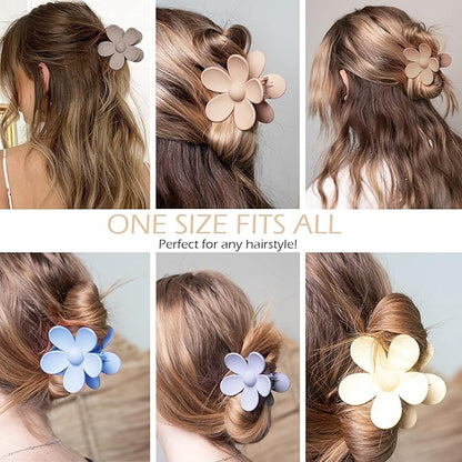 Flower Hair Clips 6 PCS Flower Claw Clips Daisy Clips for Women Matte Large Claw Clips Strong Hold Jaw Clamps Hair Accessories for Thick Hair 6 Colors
