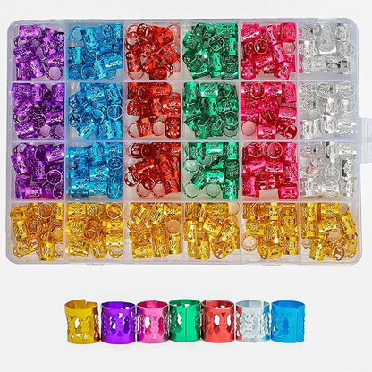 400pcs Hair Jewelry for Braids, Dreadlocks, Beads, Cuffs, Rings & Clips - Colorful Aluminum, Adjustable Metal Hair Accessories for Women & Girls (Multi-colored)